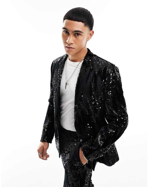 ASOS Black Slim Scattered Sequin Suit Jacket for men