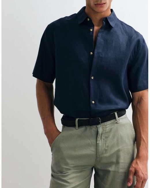 ASOS Blue 100% Linen Relaxed Shirt for men