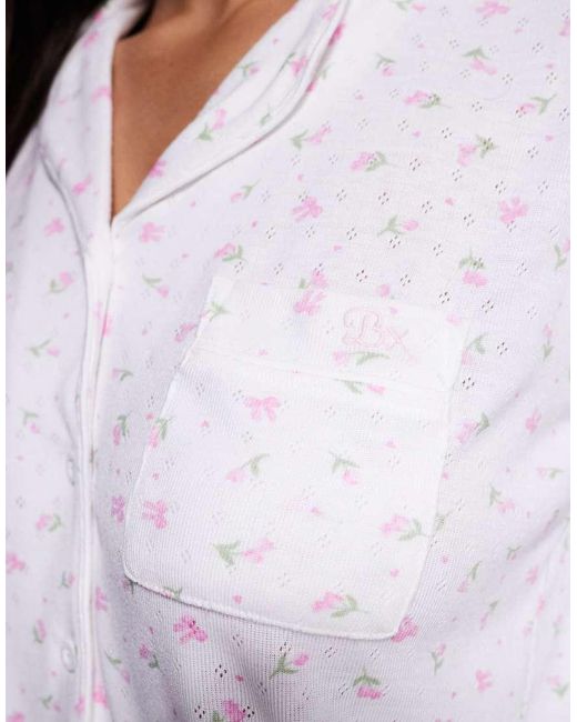 Boux Avenue White Rosebud Pointelle Jersey Revere Shirt And Short Pyjama Set