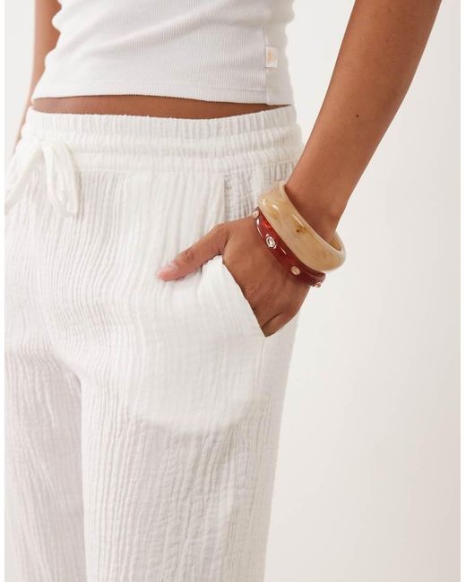 JDY Petite White Wide Leg Cheesecloth Pants