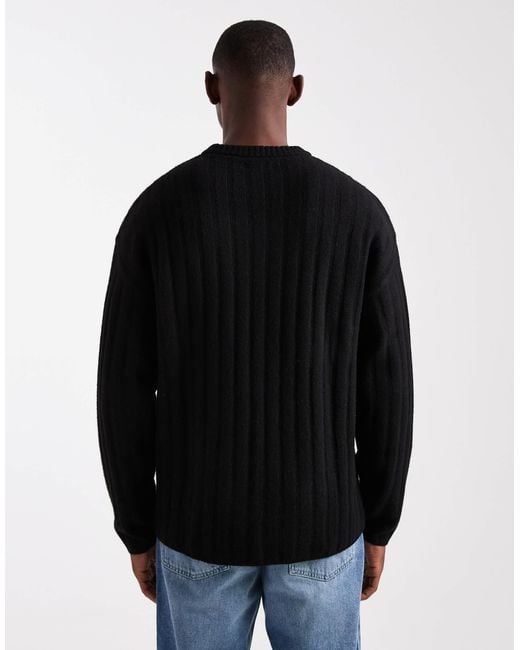 Jack & Jones Black Oversize Thick Rib Jumper for men