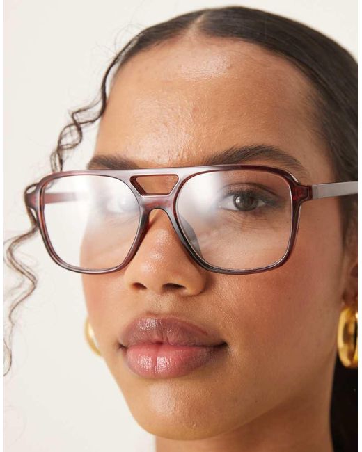 ASOS Brown Aviator Glasses With Clear Lens