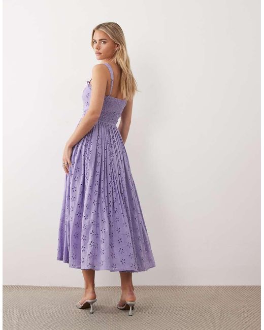 LACE & BEADS Purple Broderie Cotton Corset Midaxi Dress