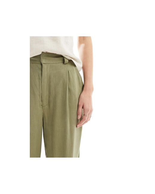 ASOS Green Asos Design Tall Wide Leg Dad Trouser With Linen