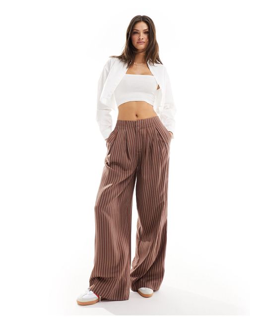ASOS Brown Asos Design Tall Wide Leg Trouser With Pleat Detail