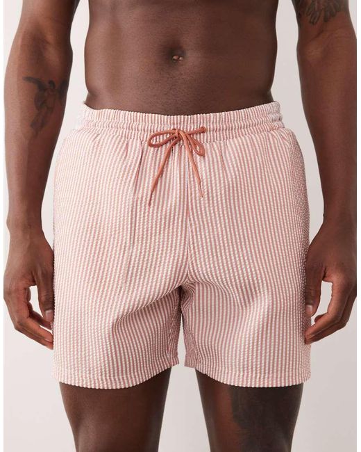 Farah Pink Colbert Drawstring Seersucker Logo Swim Shorts for men