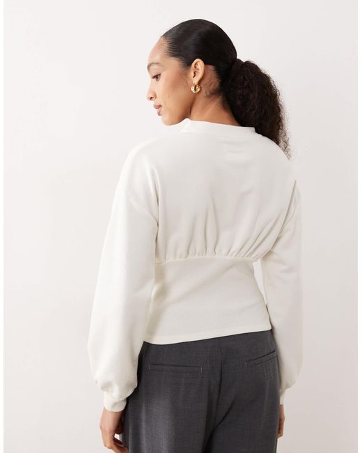 ASOS White Cinched Sweat Button Through Top