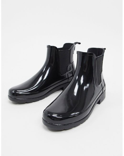 hunter black gloss chelsea boots
