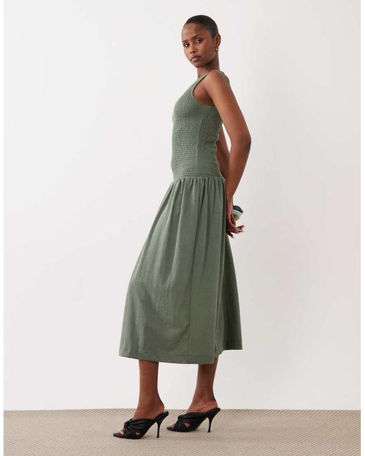 Vila Green Sleeveless Smocked Midi Dress