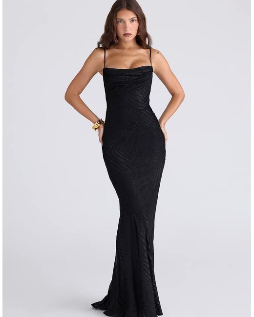House Of Cb Blue Nalani Burnout Satin Maxi Gown