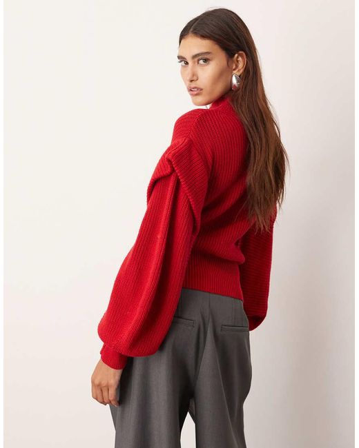 ARRANGE Red Enginee Knit Sculpted Jumper With Shoulder Detail