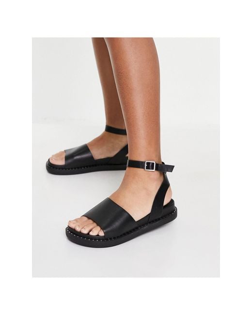 Glamorous Black Chunky Flat Sandals With Ankle Strap