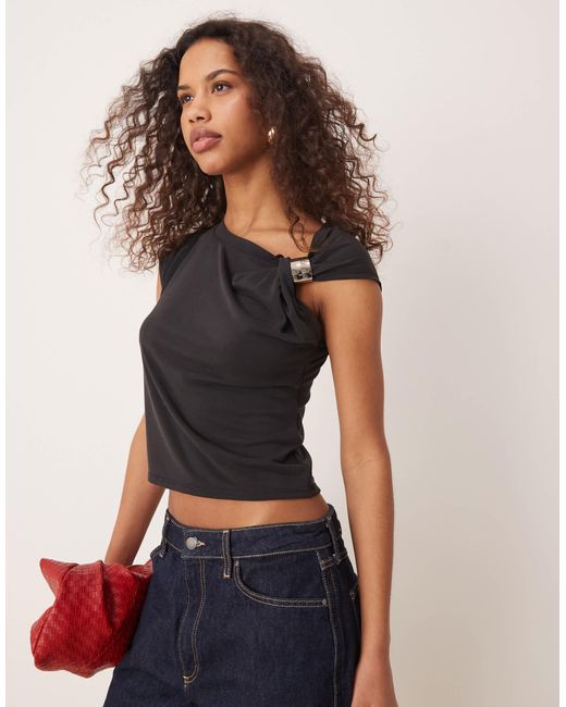 ASOS Black Modal One Sleeve Sleeve T-shirt With Silver Trim