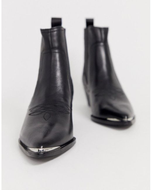 Mango Black Western Chelsea Boot With Metal Detail