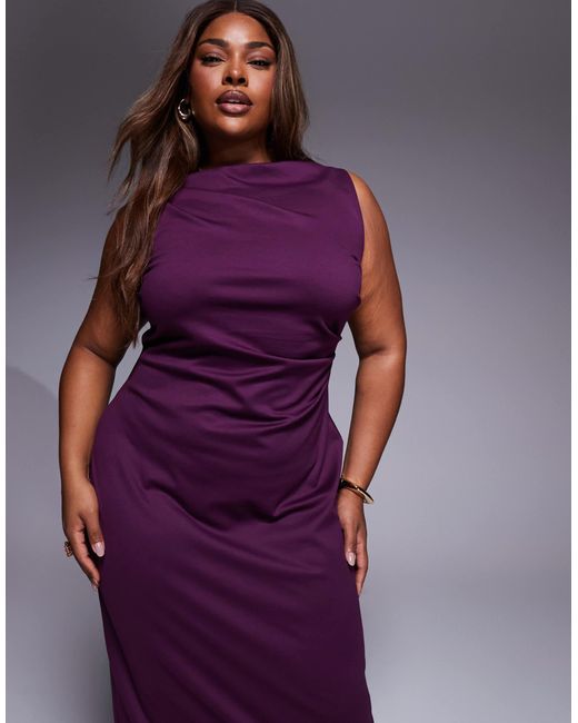 ASOS Purple Asos Design Curve High Slash Neck Pleated Midaxi Dress