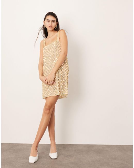 ASOS Natural Embellished Pearl And Chain Mini Dress