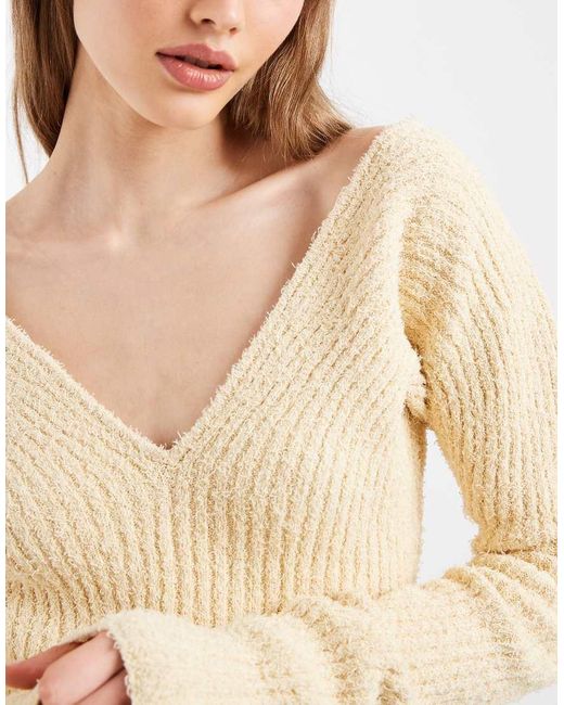 & Other Stories Blue Structured Rib V Neck Knitted Top
