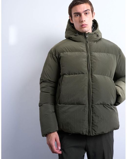 Topman Green Textured Puffer Jacket for men