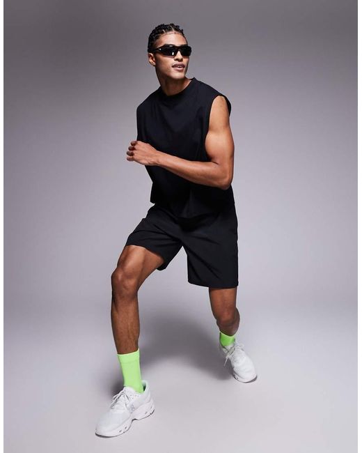 4505 Blue Cotton Cropped Lifting Tank With Quick Dry Finish for men