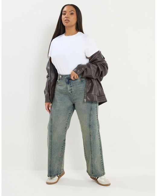 Yours Clothing Blue Seam Detail Wide Leg Jeans