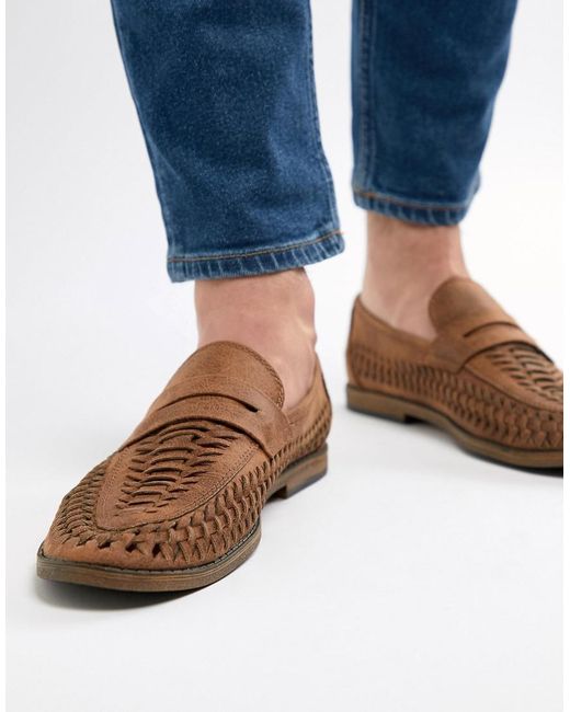 New Look Brown Faux Leather Woven Loafers for men