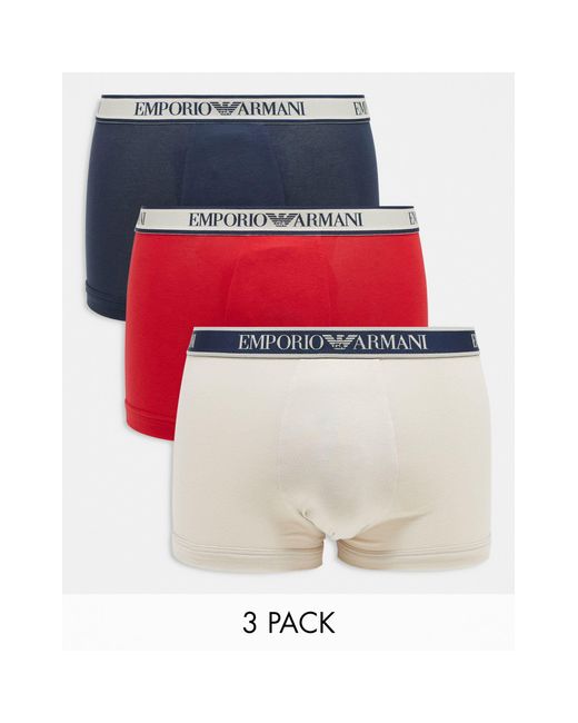Emporio Armani Red Bodywear 3 Pack Trunks for men