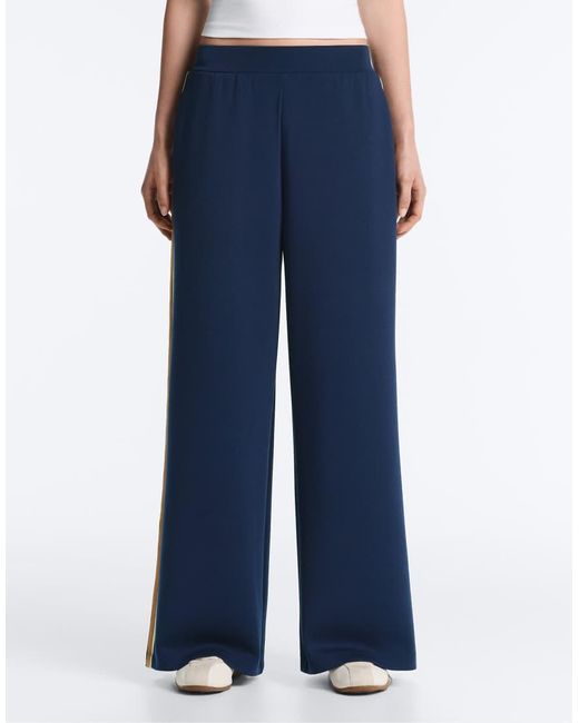 Oysho Blue Twill Straight Trousers With Side Tape