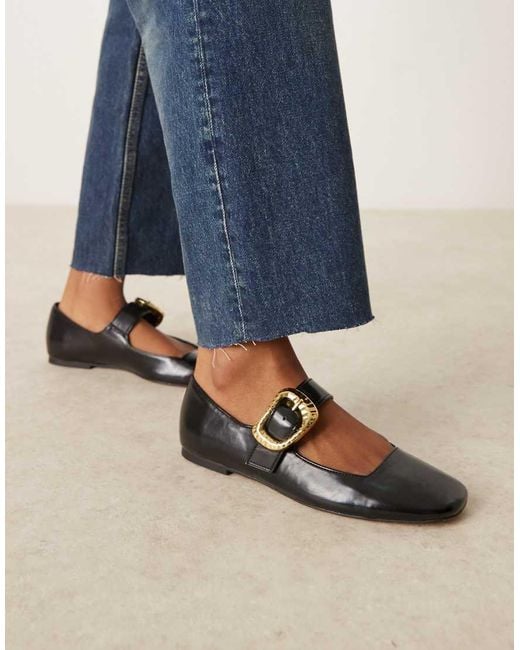 ASOS Blue Linton Square Toe Mary Jane Ballet Flats