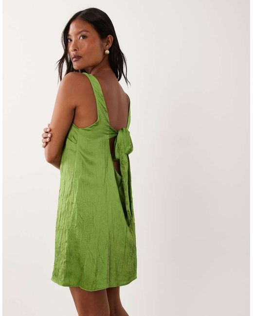ASOS Green Asos Design Petite Shift Mini Dress With Bow Back Detail