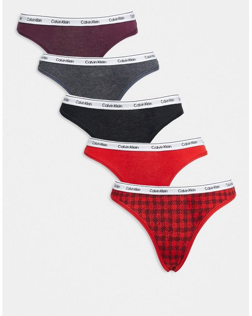 Calvin Klein Red Icon Logo 5 Pack Thongs