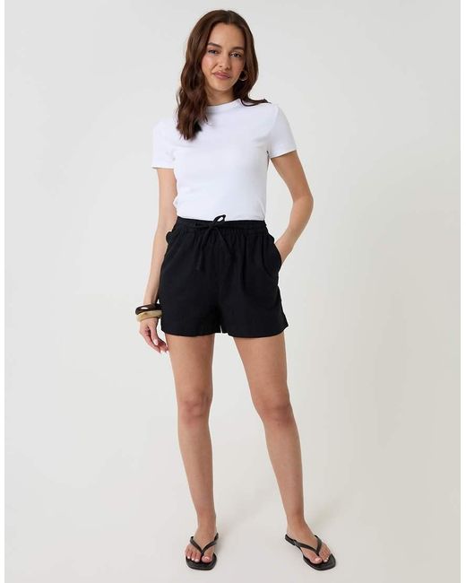 Threadbare Black Linen Blend Tie Waist Shorts