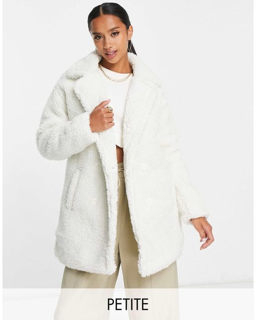 Threadbare Petite Mid Length Borg Coat in White Lyst