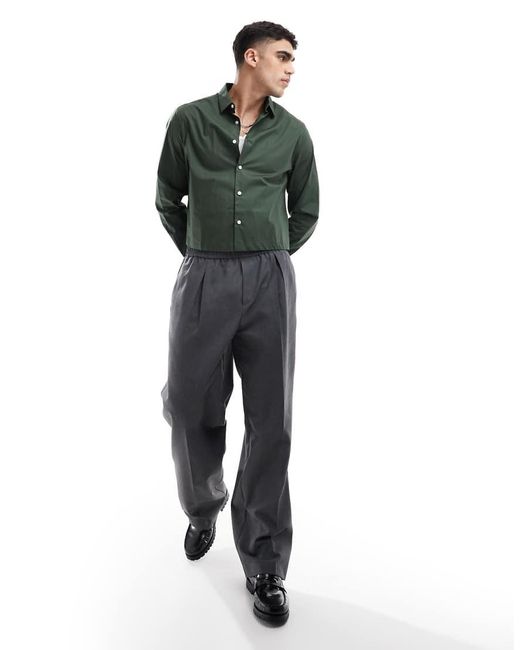 ASOS Normaal Cropped Poplin Overhemd in het Green voor heren