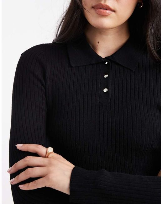 ONLY Black Ribbed Long Sleeve Polo
