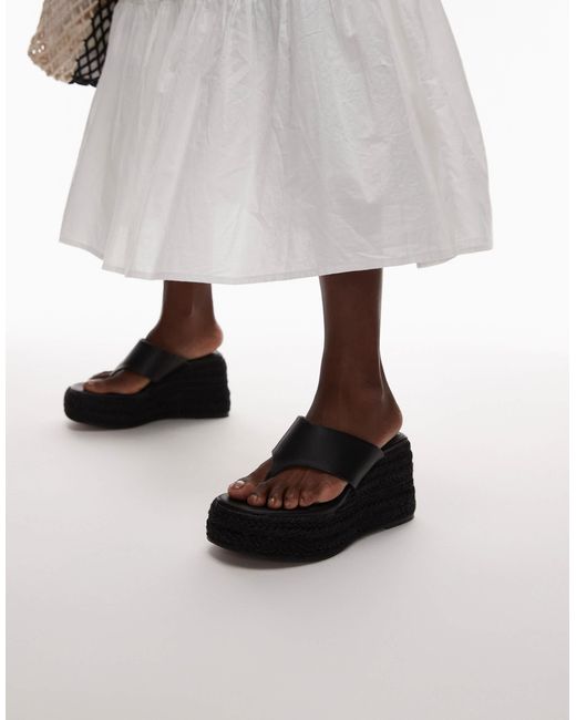 TOPSHOP Black Heidi Toe Thong Espadrille Wedge