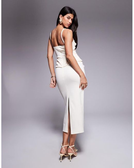 ASOS Purple Structured Pleat Bodice Detail Midi Dress