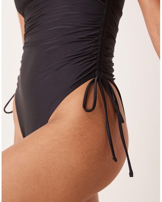 Tala Brown Ruched Adjustable Tie Side Shaping Swimsuit
