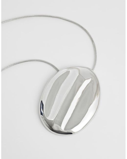 ASOS White Long Snake Chain Necklace With Large Oval Pendant