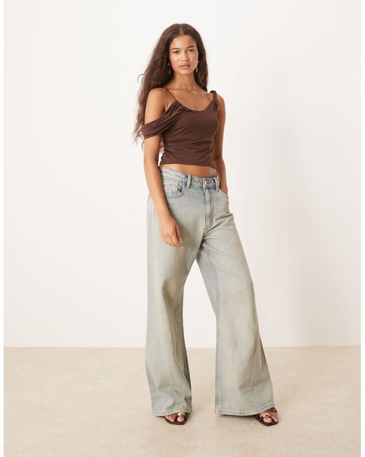 ASOS Brown Twist Drape One Shoulder Top