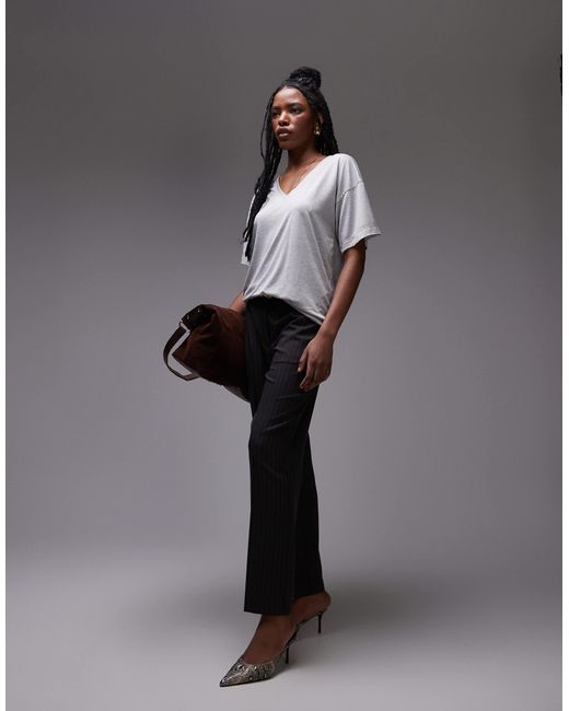 TOPSHOP Gray Slouchy V Neck Tee
