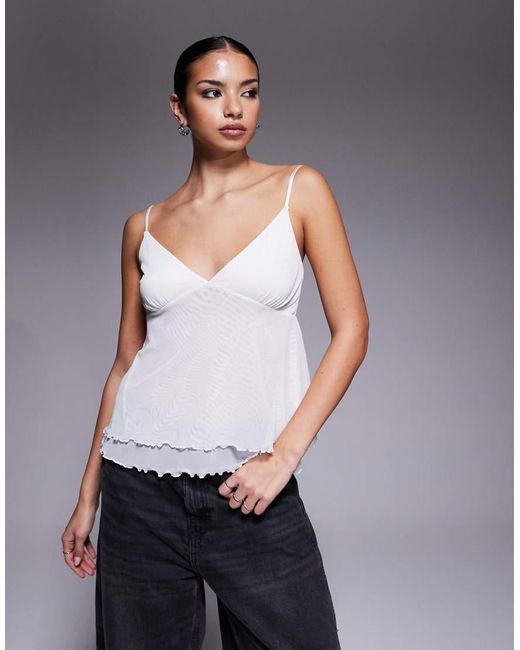 Fashionkilla Gray Exclusive Mesh Overlay Lettuce Edge Hem Cami Peplum Top