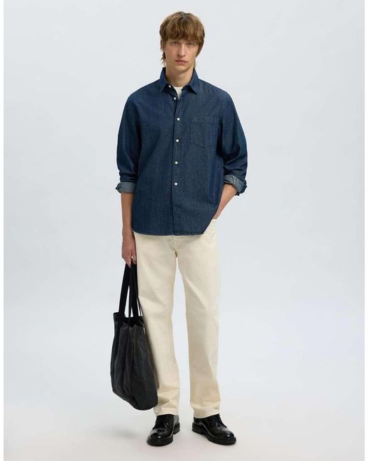 SELECTED Denim Overhemd in het Blue voor heren