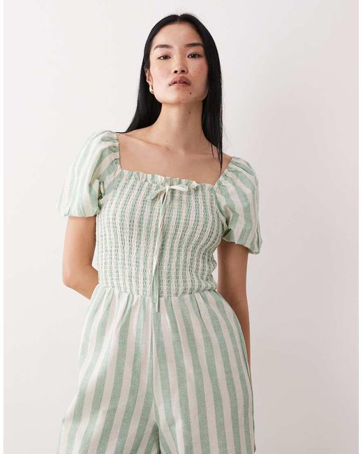 Wednesday's Girl White Shirred Short Sleeve Cotton Jumpsuit