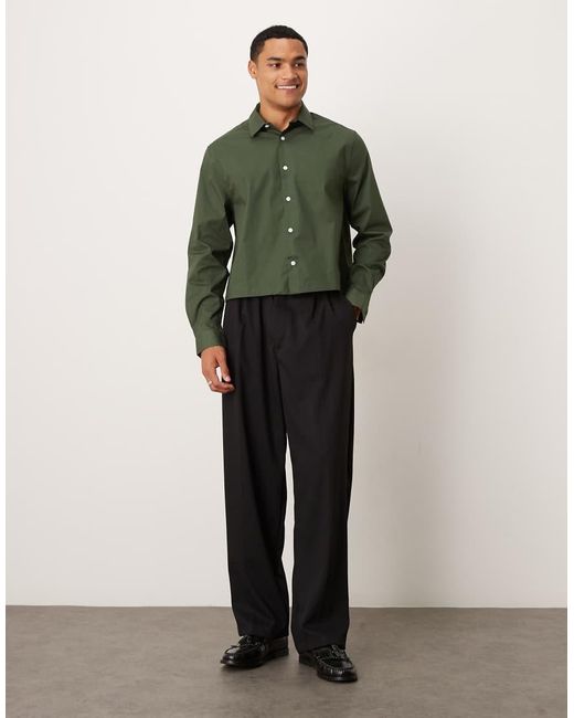 ASOS Green Cropped Poplin Regular Shirt for men