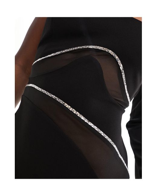 ASOS Black One Shoulder Slash Neck Mini Mesh Dress With Diamante Trim