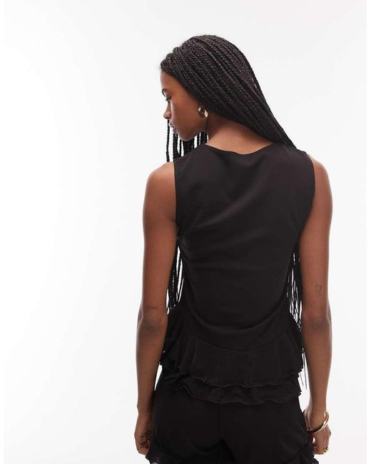 ASOS Black Co-ord Waistcoat With Contrast Mesh Ruffle Detail