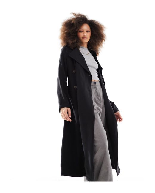 Trench-coat mi-long doux ASOS en coloris Black