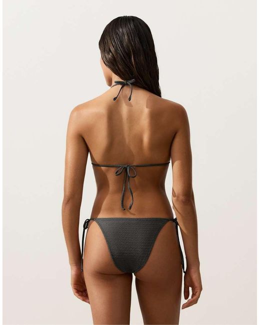 Oysho Black Washed Effect Jacquard Triangle Bikini