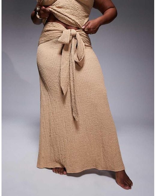 ASOS Natural Asos Design Curve Ozzy Textured Knot Front Maxi Beach Skirt