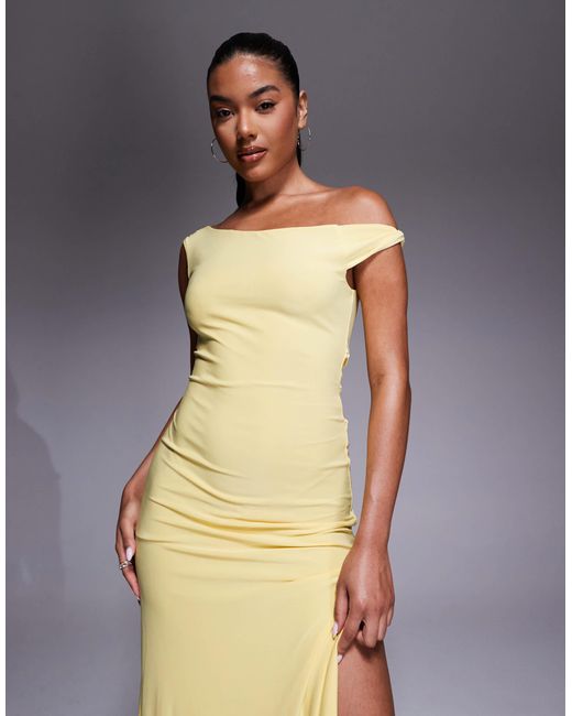 ASOS Yellow Twist Shoulder With Lace Up Back Maxi Dress